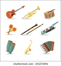 Set of music instruments. Flat style design. Vector illustration.