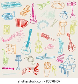 Set Of Music Instruments - Hand Drawn In Vector