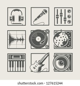 conjunto de iconos de instrumentos musicales para la ilustración del vector disco. Ilustración vectorial.