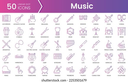 Set of music instruments icons. Gradient style icon bundle. Vector Illustration