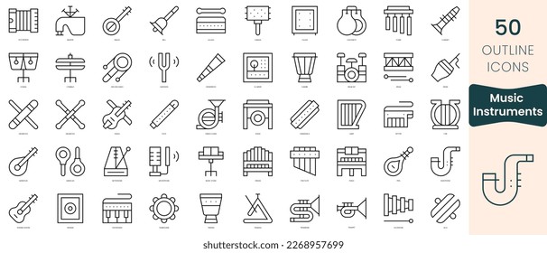 Set of music instruments icons. Thin linear style icons Pack. Vector Illustration