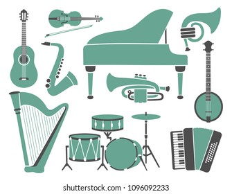 Set of Music Instruments, retro style. Vector illustration