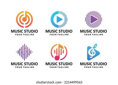 Set of music logo design collection. Audio player element design.