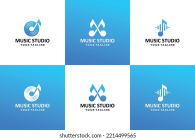 Conjunto de colección de diseño de logotipo de música. Diseño de elementos de reproductor de audio.