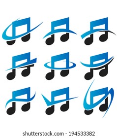 Set of music logo icons with swoosh graphic elements