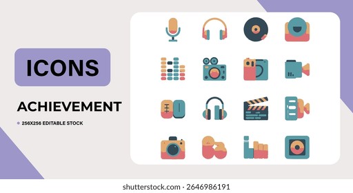 Set of music and media icons. Line style design, isolated on white background. Perfect for music apps and websites.
