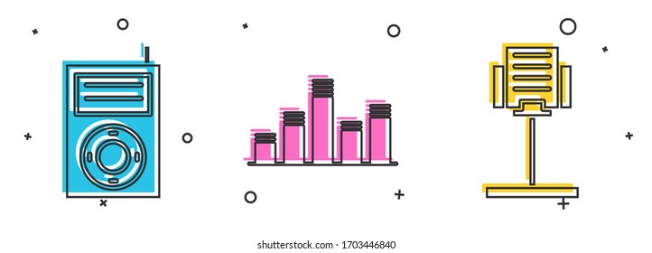Set Music MP3 player, Music equalizer and Music stand icon. Vector