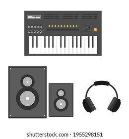 Set of music multimedia in flat style