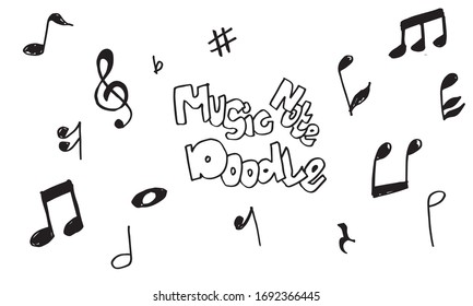 Set of music note doodle on white background.