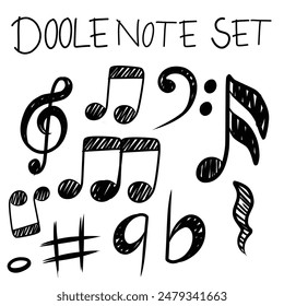 Set of music note doodle style icon vector isolated on white background