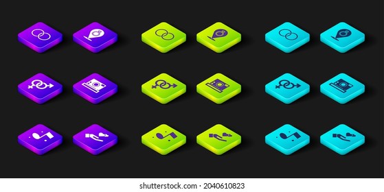 Fijar nota musical, Corazón en la mano, Género, Cámara fotográfica, Anillos de boda e ícono. Vector