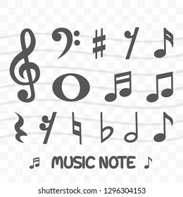 Set of music note icon simple silhouette flat style vector illustration on transparent background.