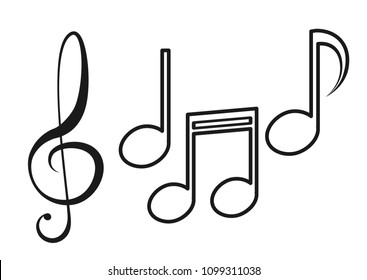 Set music note icons, outline design template, vector illustration