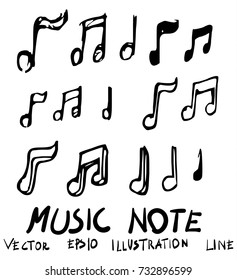 Set of Music Note illustration Hand drawn Sketch line vector