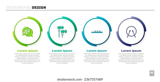 Set Music Note, tone, Air Headphones, Drum and Drum Sticks and . Infografik-Vorlage für Unternehmen. Vektorgrafik