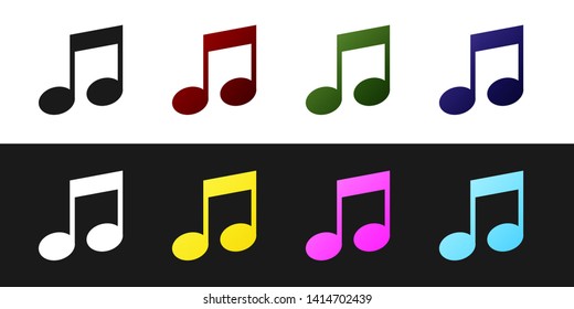 Set Music note, tone icon isolated on black and white background. Vector Illustration