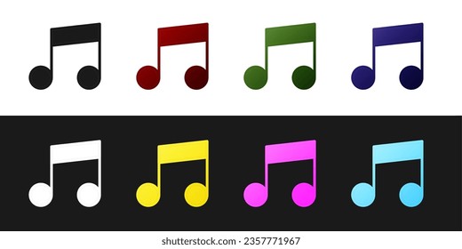 Set Music note, tone icon isolated on black and white background.  Vector