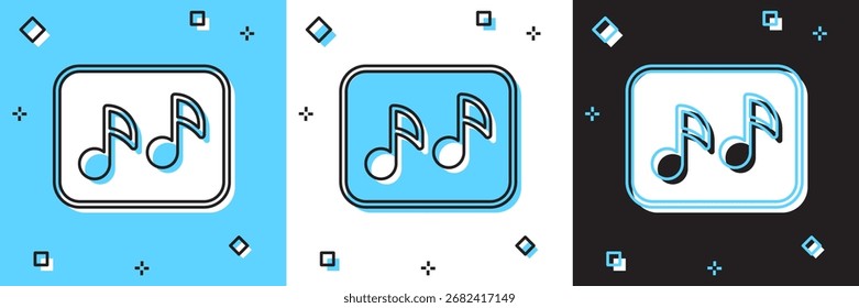 Set Noten, Ton-Symbol einzeln auf blauem und weißem, schwarzem Hintergrund.  Vektorgrafik