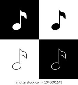 Set Music note, tone icons isolated on black and white background. Line, outline and linear icon. Vector Illustration