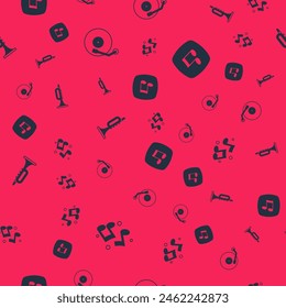 Set Music note, tone, Vinyl player, Trumpet and  on seamless pattern. Vector