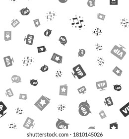 Set Music note, tone, Vip in speech bubble, Location and Greeting card on seamless pattern. Vector