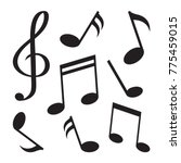 Set of music notes. Black silhouette isolated on white background. Vector illustration