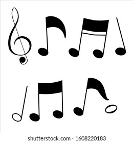 Set of music notes. Black silhouette isolated on white background. Vector illustration