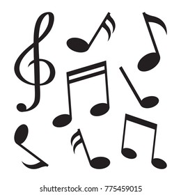 Set music notes  Black silhouette isolated white background  Vector illustration