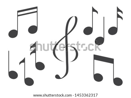 Set of music notes. Black silhouette. Vector illustration