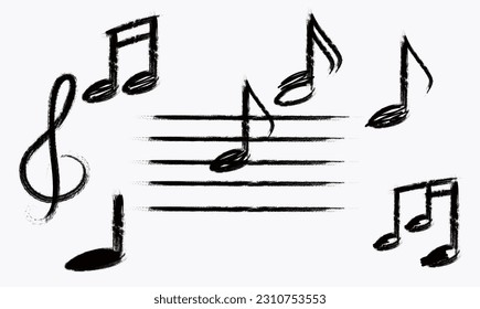 A set of music notes icon, Vector illustrated black ink music notes and keys set pattern, Vector seamless pattern with hand drawn music notes.