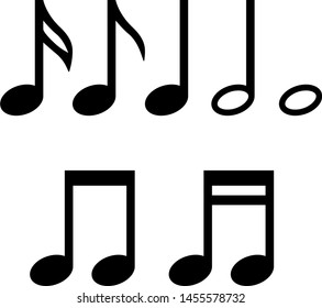 Set of Music Notes Including Sixteenth, Eighth, Quarter, Half and Whole Notes