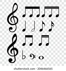 Satz von Musiknoten, einzelne musikalische Symbole, Vektorgrafik.