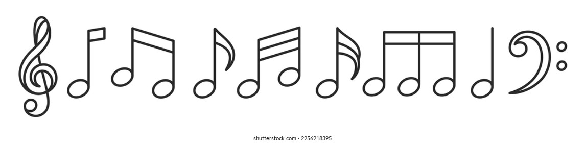 Set of music notes line icon vector images