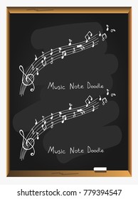 Set of music notes on blackboard background. Music notes. Music notes on stave. Vector illustration.