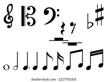 set of music notes on white background