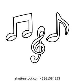 Set of music notes symbols, doodle hand drawn flat design vector illustrations