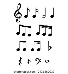 Set of music notes and symbols, isolated vector illustration.