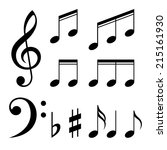Set of music notes vector. Black and white silhouettes