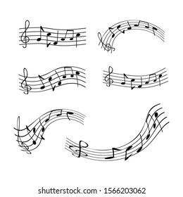 set of music notes  vector 
 on white background. several types of music waves