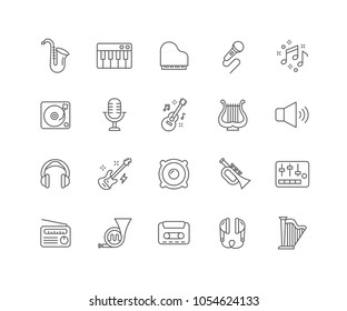 Set of Music outline icons isolated on white background.