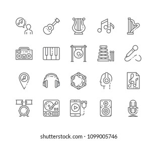 Set of Music outline icons isolated on white background. Editable Stroke. 64x64 Pixel Perfect.