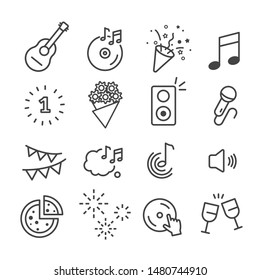 Set of music and party related icons set isolated. Modern outline on white background