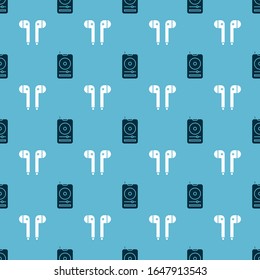 Set Music player and Air headphones on seamless pattern. Vector