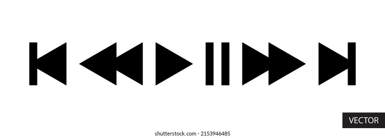 Conjunto de iconos vectoriales de botón de reproductor de música en diseño de estilo plano para el diseño de sitios web, aplicación, interfaz de usuario, aislado en fondo blanco. Reproducir, Pausar, Anterior, Siguiente, Avanzar rápidamente. Ilustración vectorial EPS 10.