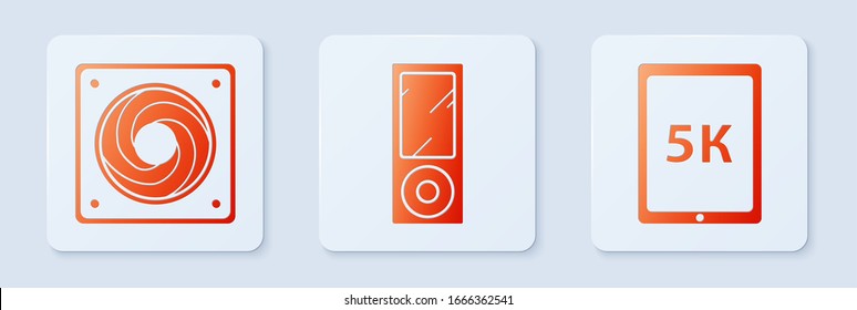 Permite ajustar el reproductor de música, el refrigerador del equipo y el Tablet con texto 5k. Botón cuadrado blanco. Vector