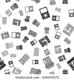 Set Music player , Telephone , Coffee machine with glass pot  and Double boiler  on seamless pattern. Vector