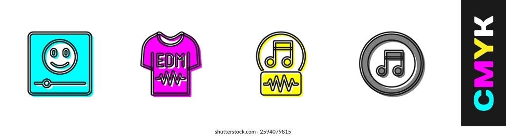 Set Music player, T-shirt, note, tone and  icon. Vector