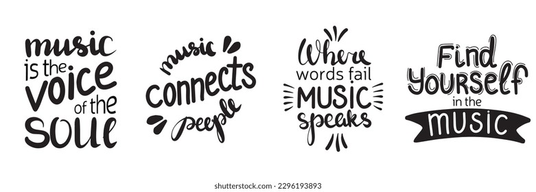 Juego de citas musicales. Ilustración dibujada a mano por vectores. Leer frases. Idea para afiche, postal.
