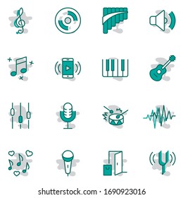 Set of Music Related Vector Line Icons. Contains such Icons as Pan Flute, Piano, Guitar, Treble Clef, In-ear and more. Editable Stroke. 32x32 Pixel Perfect