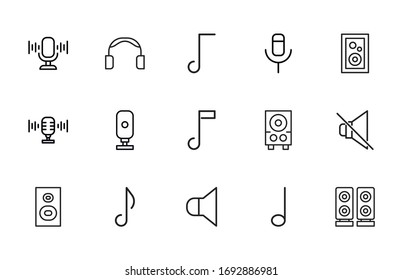 Set of music related vector line icons. Premium linear symbols pack. Vector illustration isolated on a white background. Web symbols for web sites and mobile app. Trendy design. 